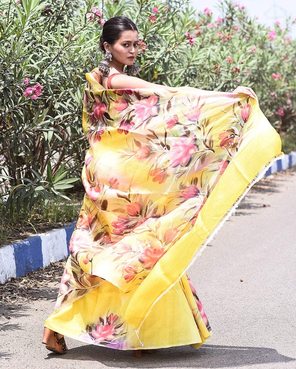 Yellow Pure Bishnupuri 3-Ply Silk Saree | Hand-Painted Elegance