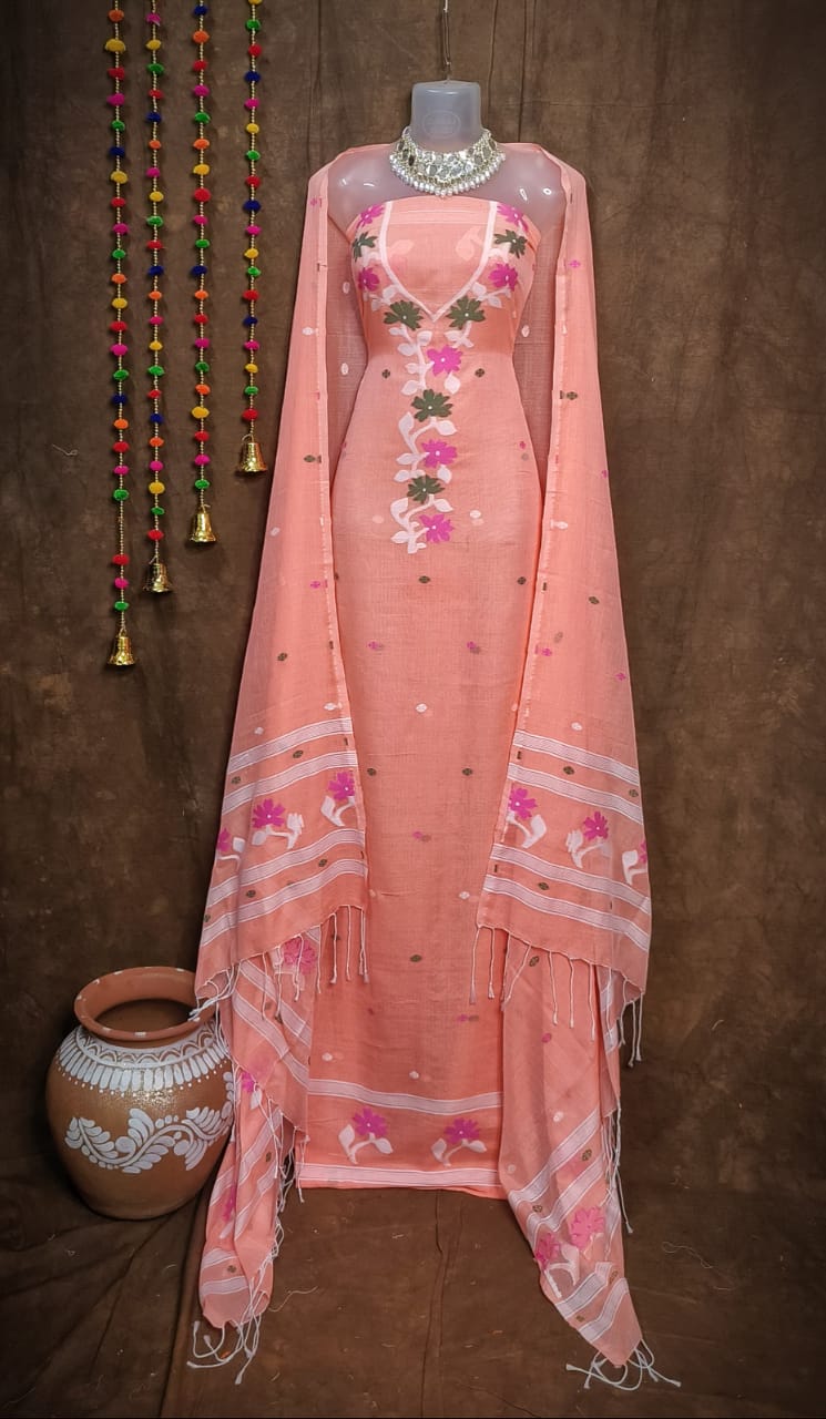 Peach Blossom – Jamdani Cotton Suit