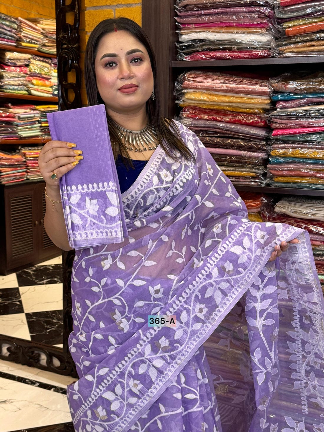 Lavender Elegance – Jamdani Weaving Cotton Saree with Blouse