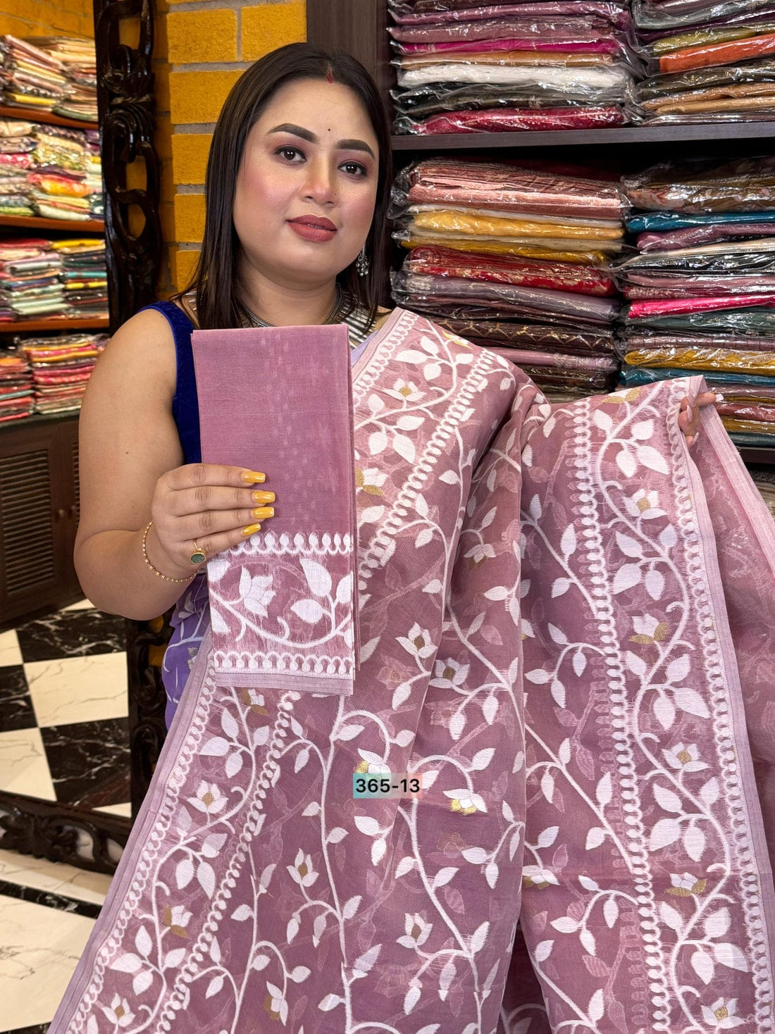 Subtle Elegance – Light Wine Jamdani Cotton Saree with Blouse