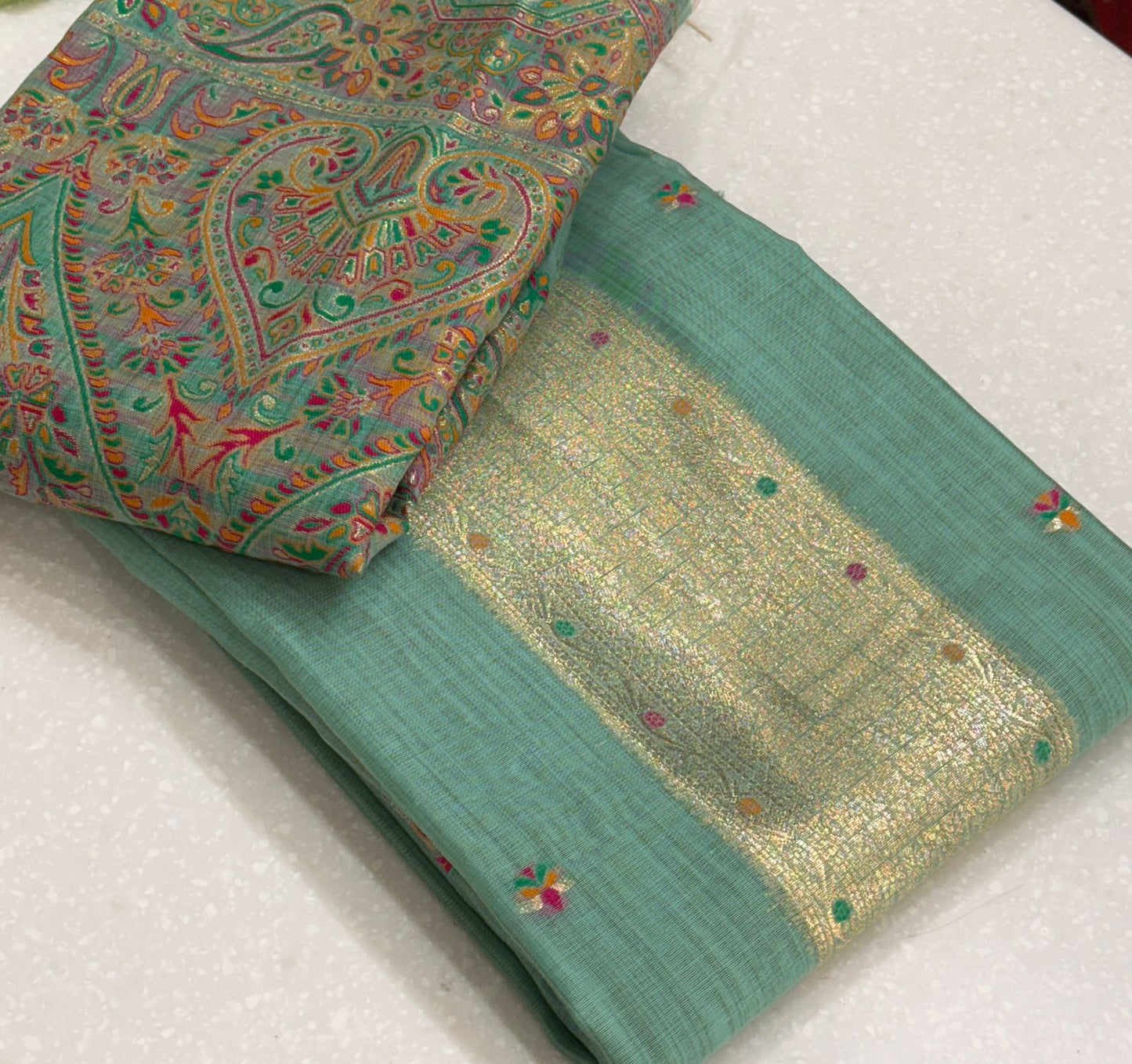 Charming Sea Blue Meenakari Jamdani Suit with Bottom