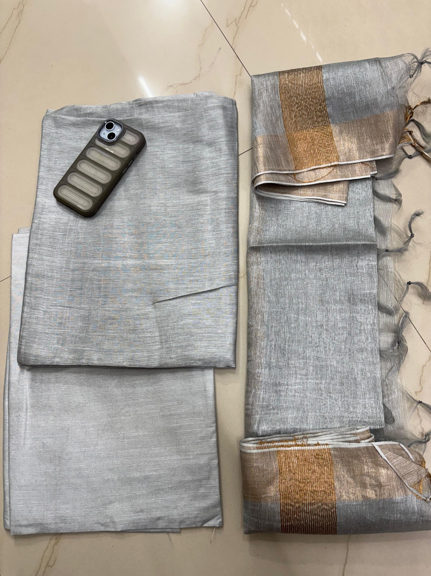 Grey Pure Silk Linen Suit Set
