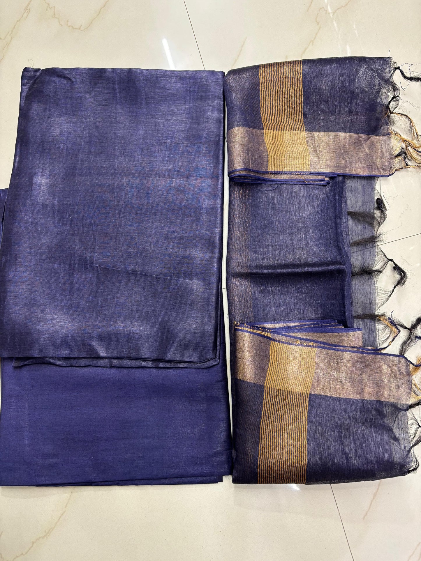 Blue Pure Silk Linen Suit Set
