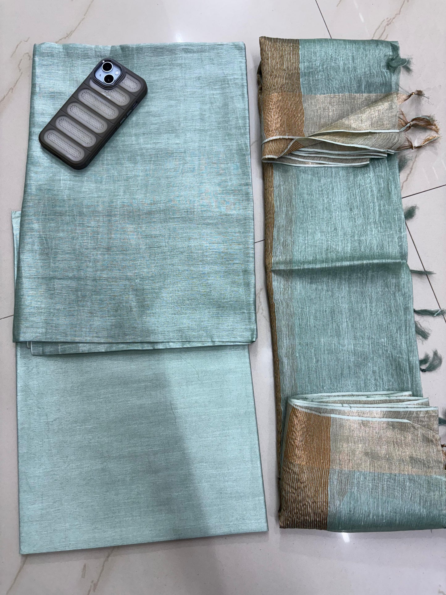 Light Blue Pure Silk Linen Suit Set