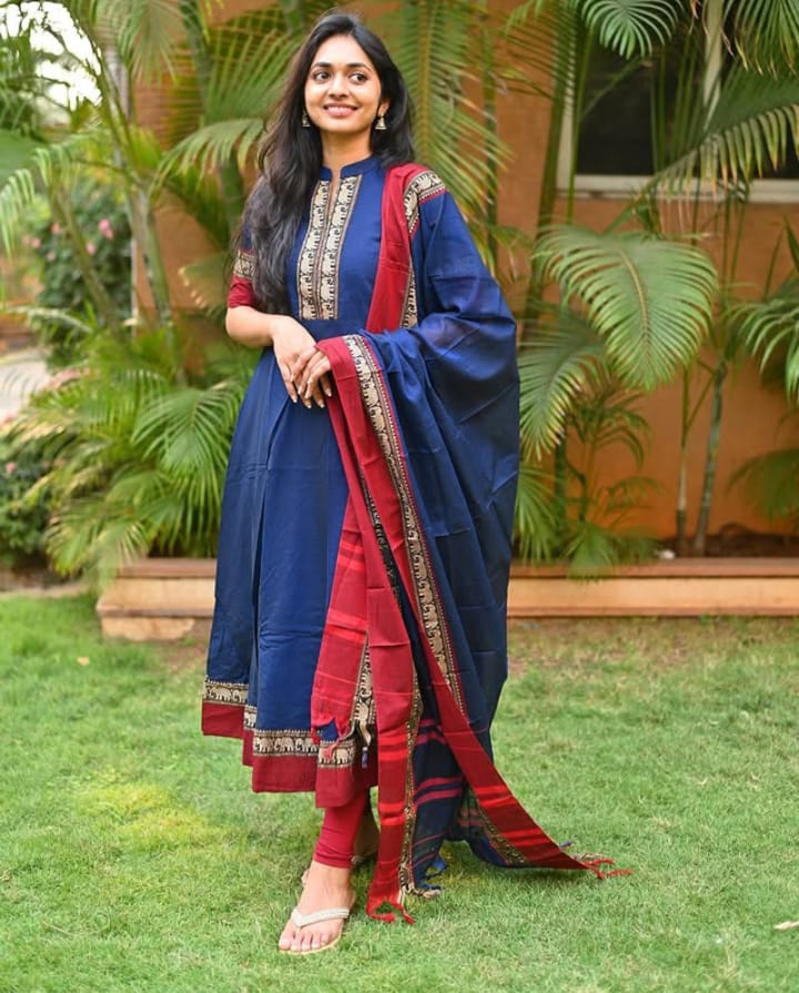Royal Blue & Red Narayanpet Borders Handloom Suit Set