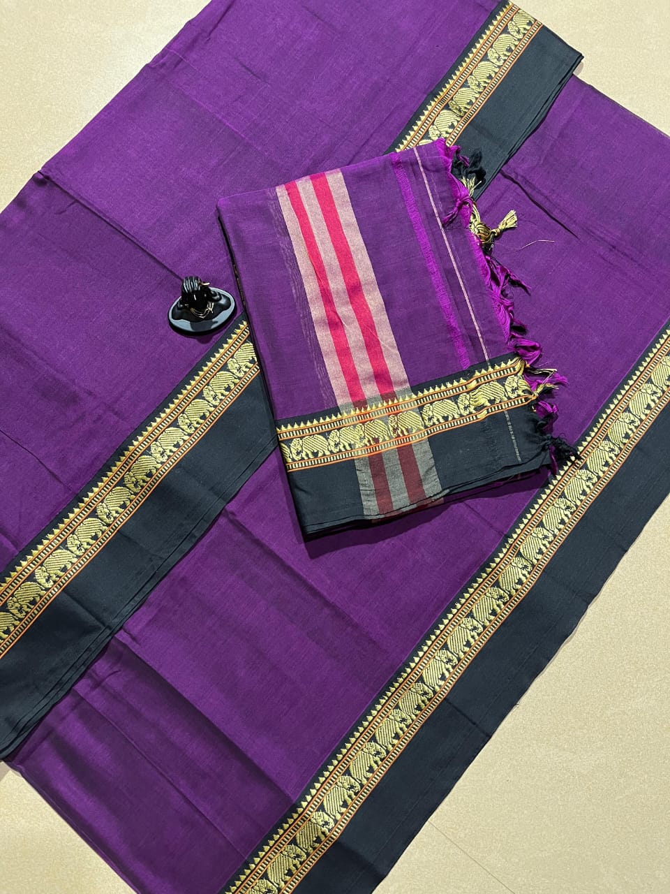 Purple with Black Narayanpet Border – Handloom Mercerised Cotton Suit Material Set (With Dupatta)