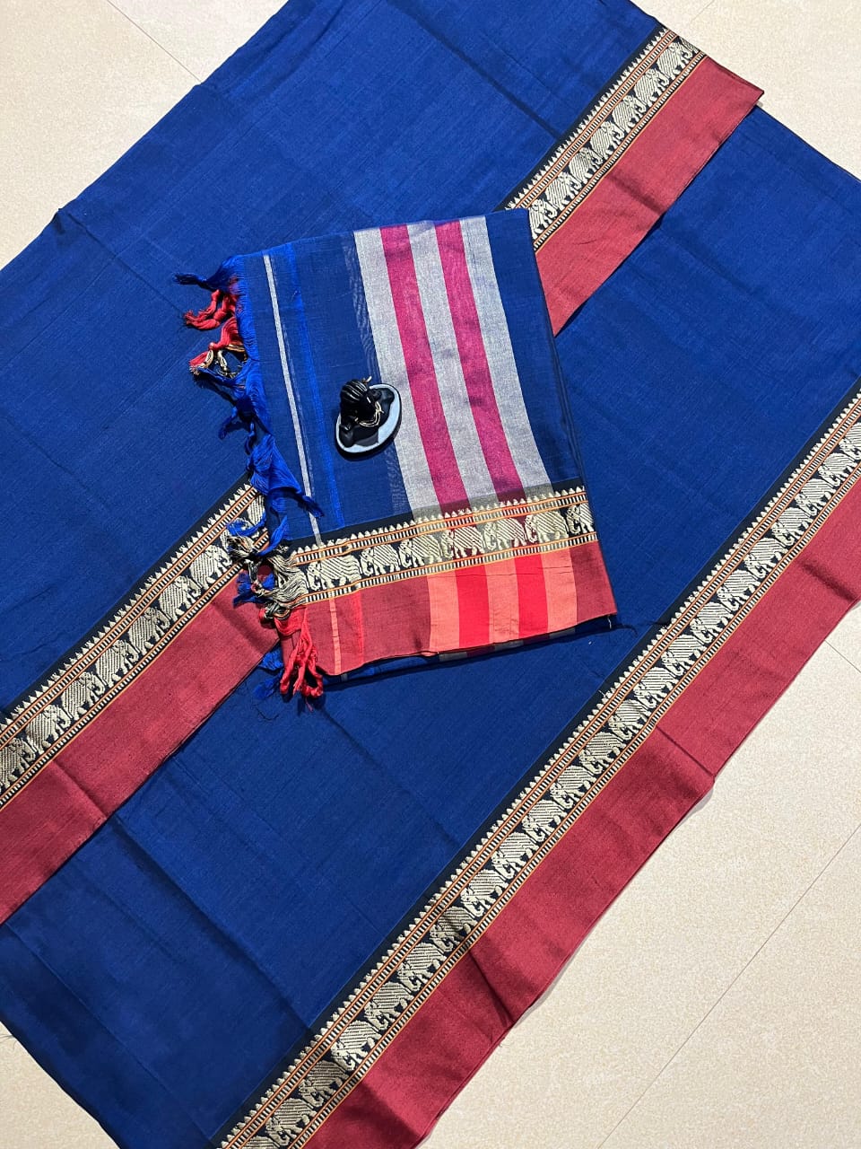 Royal Blue & Red Narayanpet Borders Handloom Suit Set