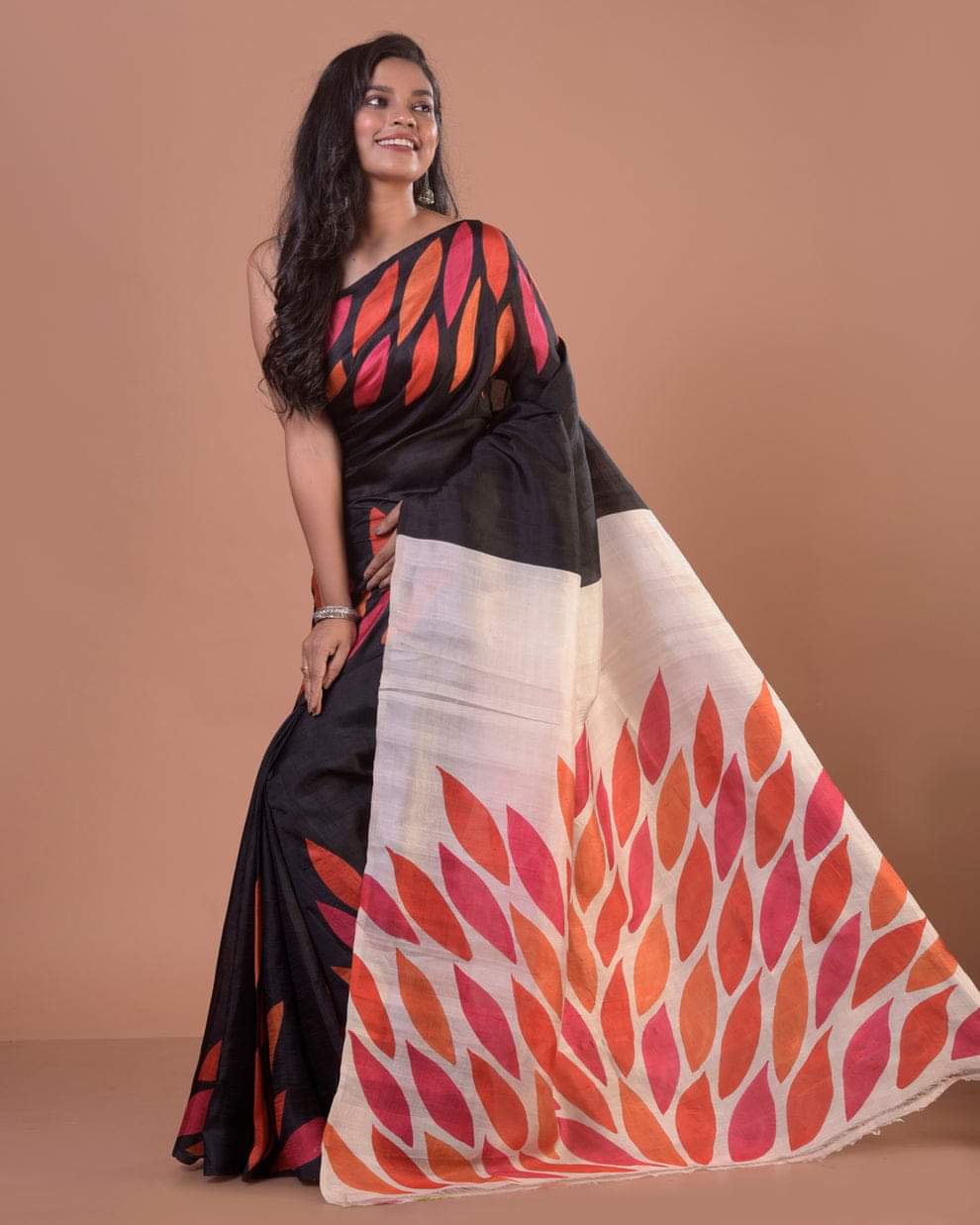 Black Pure Bishnupuri 3-Ply Silk Saree | Hand-Painted Masterpiece