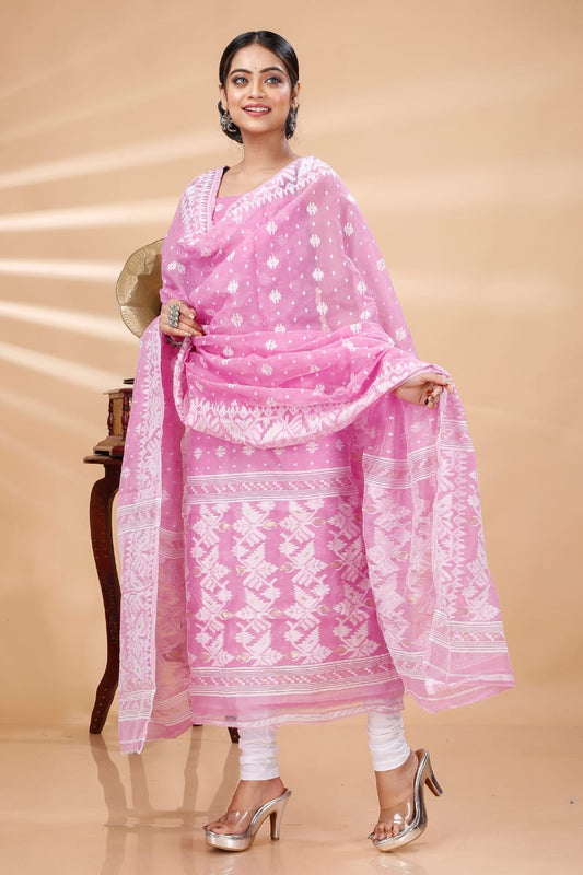 Blush Beauty: Unstitched Baby Pink Jamdani Cotton Suit Set