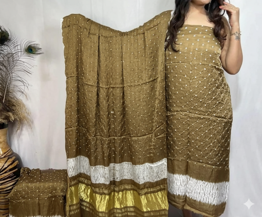Pure Modal Silk Bandhej 3 Piece Suit Set