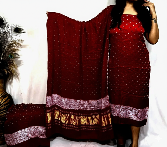 Pure Modal Silk Bandhej 3 Piece Suit Set