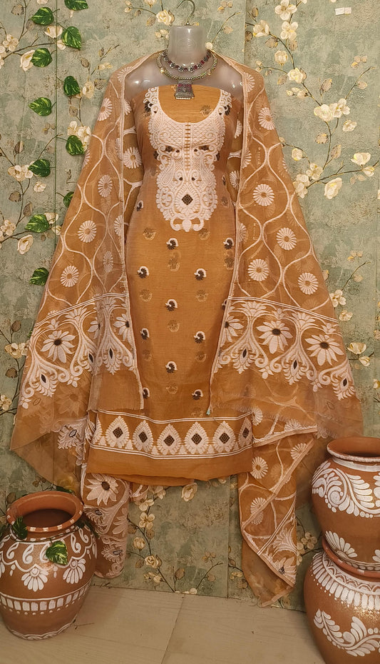 Divine Jamdani Elegance: Soft Cotton Suit Ensemble