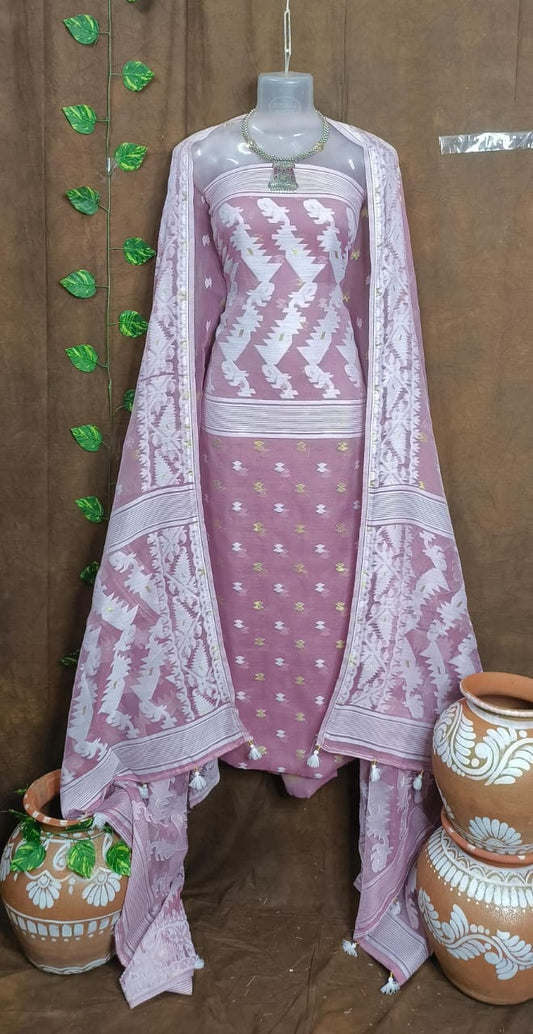 Dusty Pink Jamdani Cotton Suit