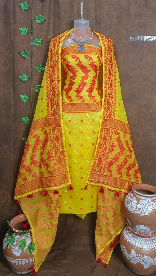 Radiant Yellow & Red Jamdani Charm