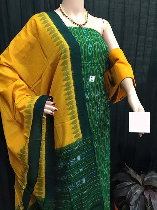 Ethnic Elegance: Yellow and Green Sambalpuri Cotton Suit