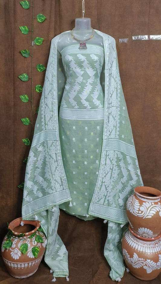 Glacial Green Jamdani Elegance: Frosty Charm