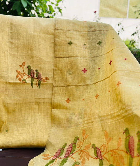 🕊️ Pure Chanderi Birds Jamdani Suit with Bottom 🕊️