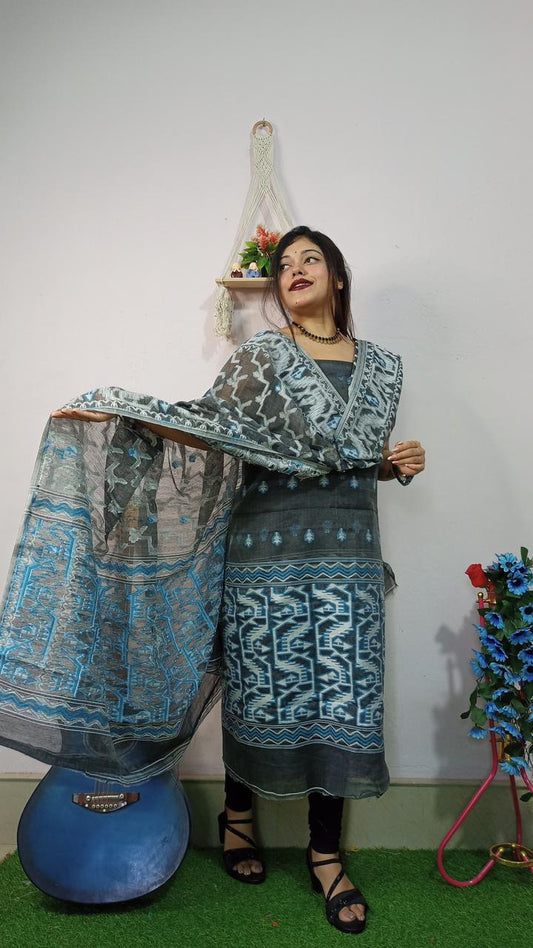 Elegant Jamdani Cotton Suit Material Set