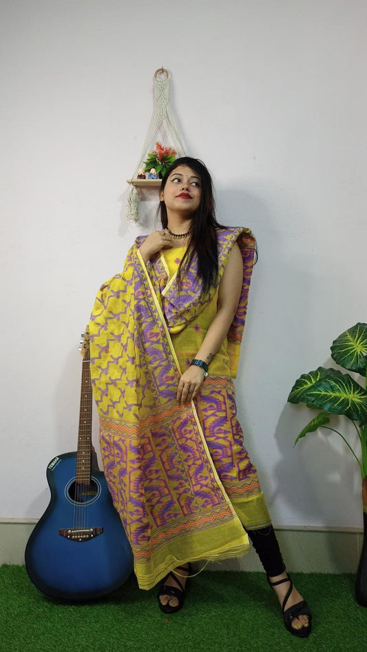 Radiant Yellow Jamdani Cotton Suit Set