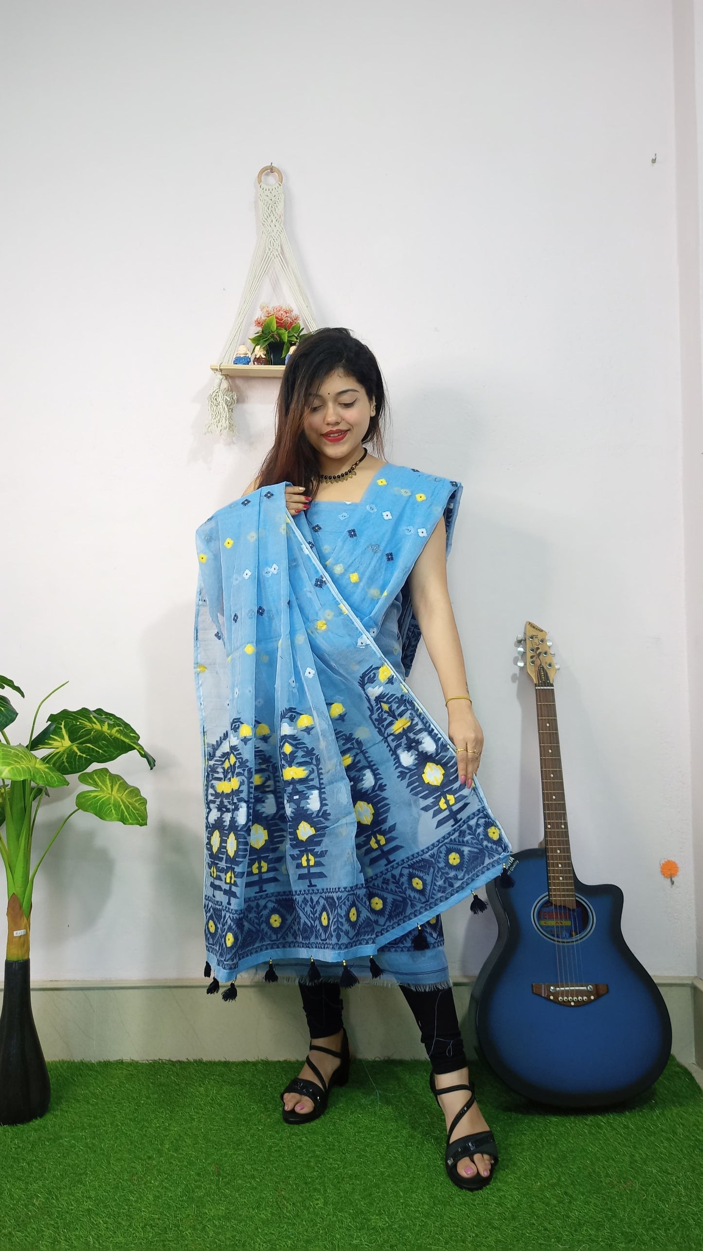 Azure Elegance – Blue Jamdani Cotton Suit
