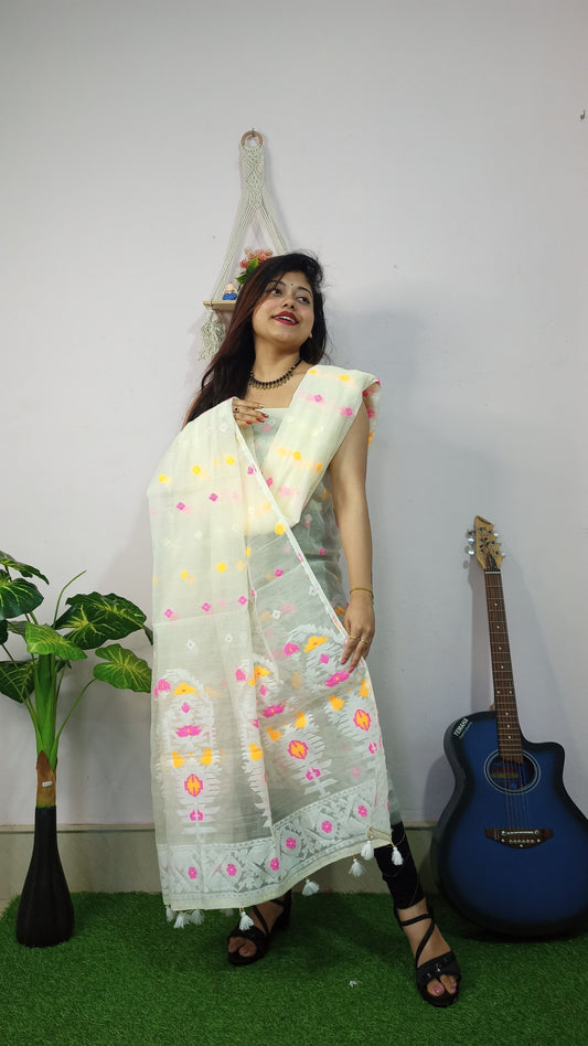 Ivory Elegance – White Jamdani Summer Suit
