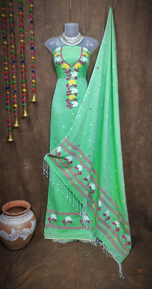 Sea Breeze – Sea Green Jamdani Cotton Suit
