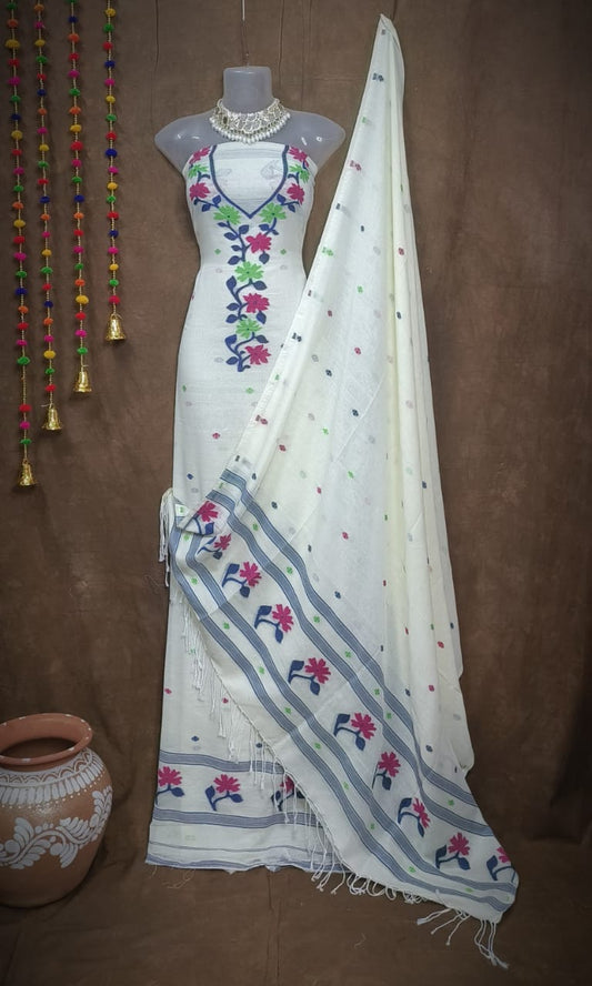 Pure Serenity – White Jamdani Cotton Suit