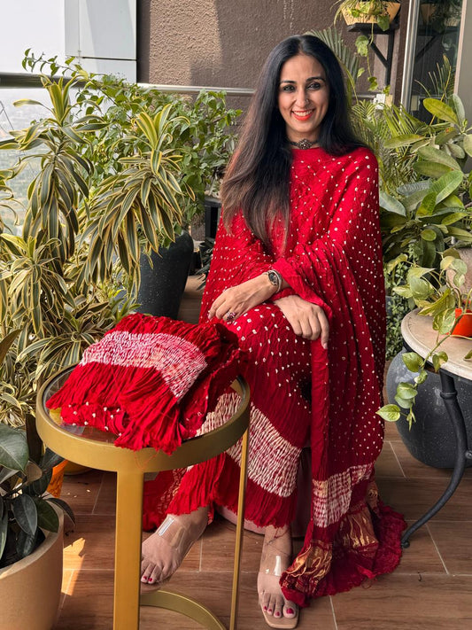 Regal Red – Shibori Bandhani Modal Silk Suit