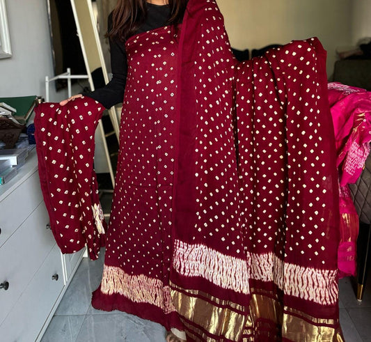 Majestic Maroon – Shibori Bandhani Modal Silk Suit
