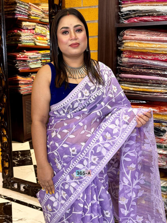 Lavender Elegance – Jamdani Weaving Cotton Saree with Blouse