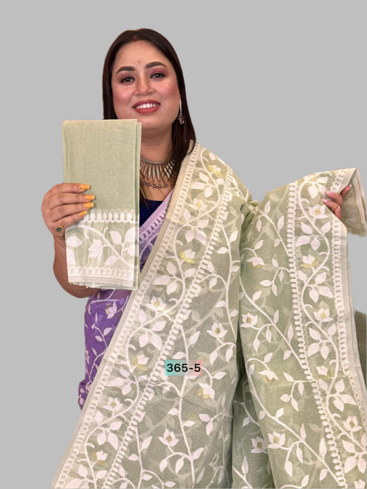 Serene Olive – Jamdani Cotton Weaving Saree with Blouse