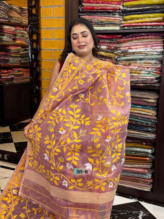Rustic Radiance – Rust & Yellow Cotton Weaving Saree with Blouse