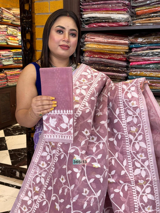 Subtle Elegance – Light Wine Jamdani Cotton Saree with Blouse