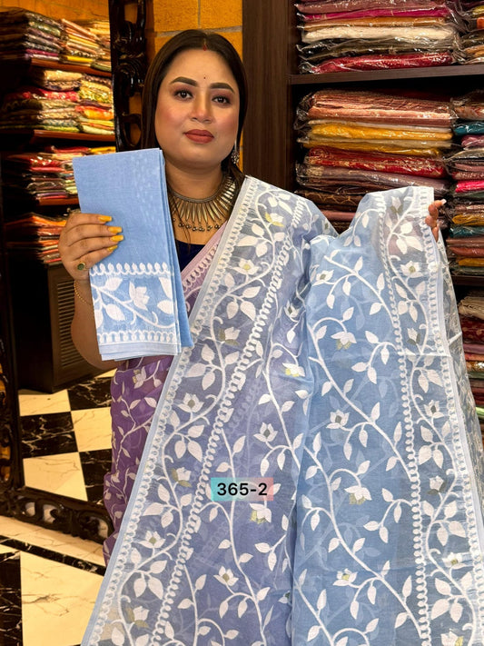Serene Sky – Sky Blue Jamdani Cotton Weaving Saree with Blouse
