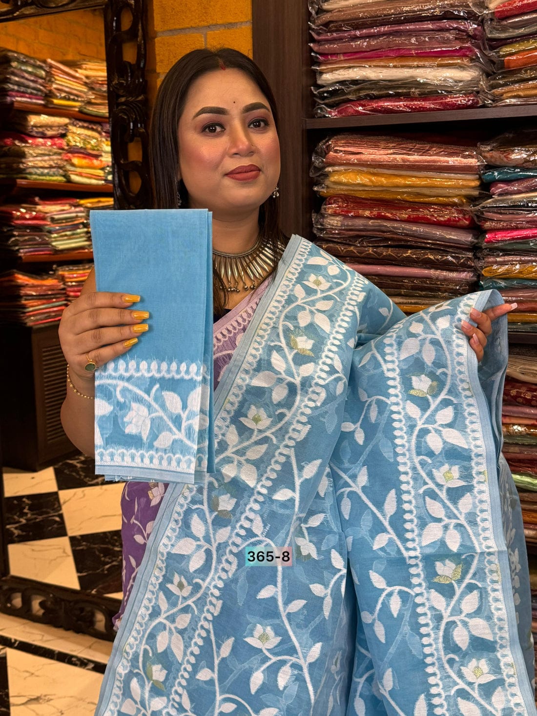 Serene Sky – Sky Blue Jamdani Cotton Weaving Saree with Blouse