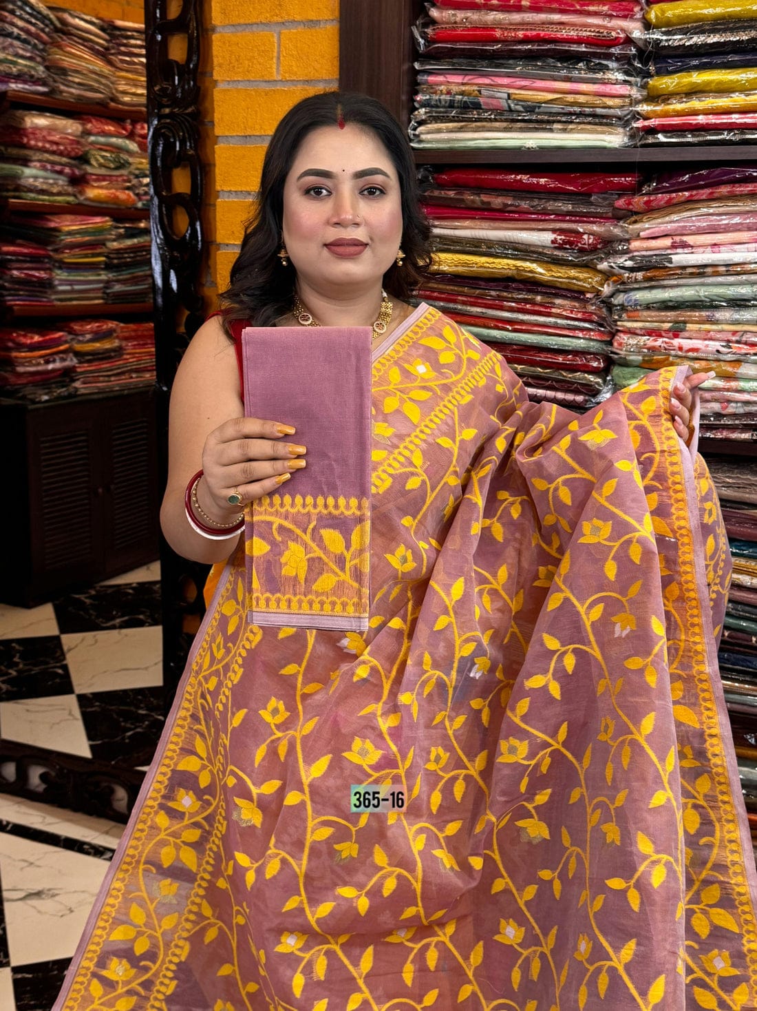 Rustic Radiance – Rust & Yellow Cotton Weaving Saree with Blouse