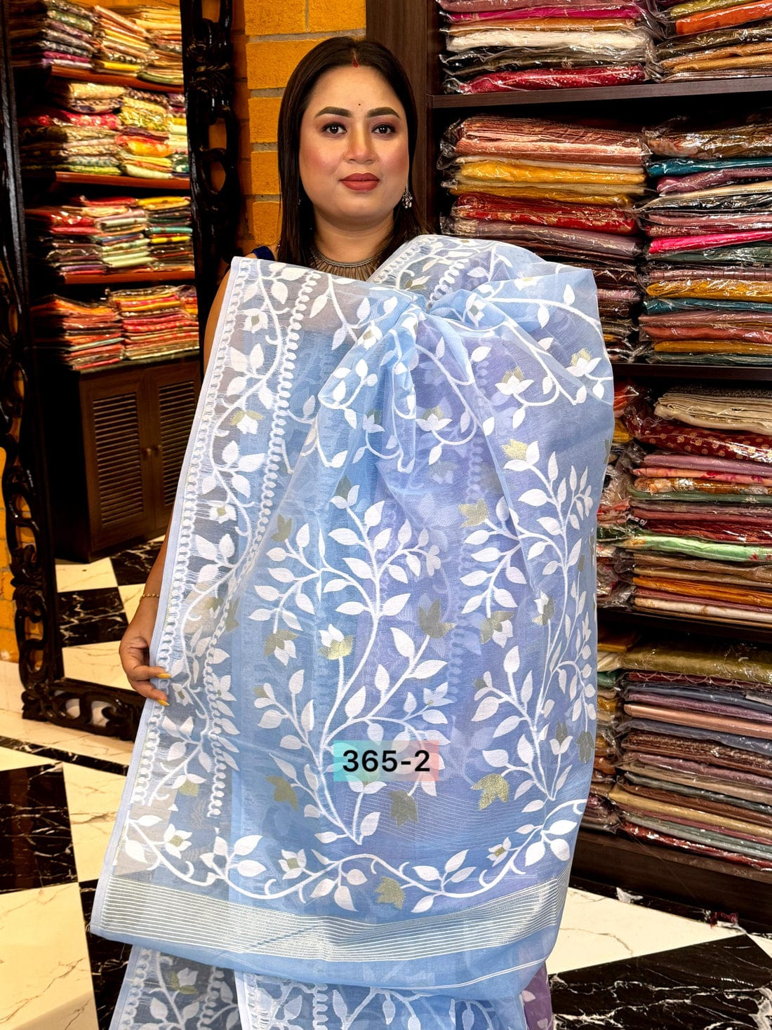 Serene Sky – Sky Blue Jamdani Cotton Weaving Saree with Blouse