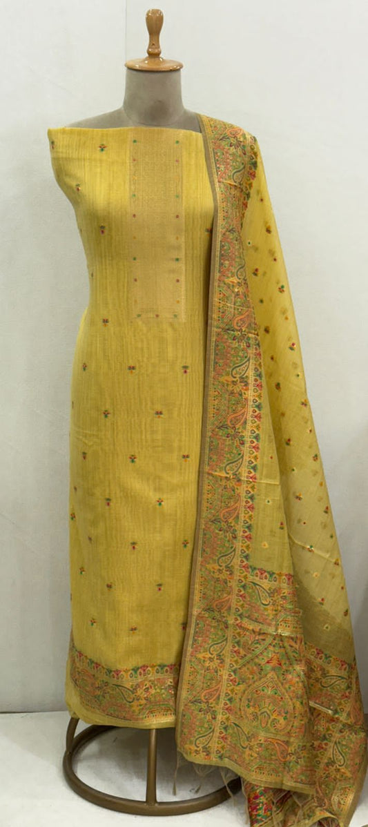 Radiant Yellow Pure Meenakari Jamdani Suit with Bottom