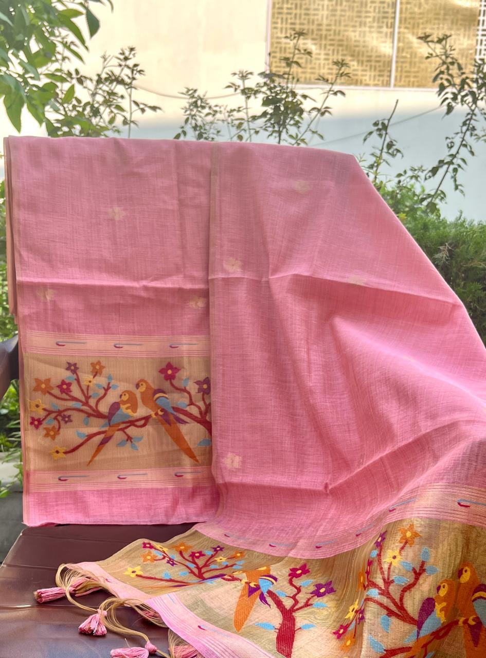Pink Pure Chanderi Jamdani Suit with Bottom