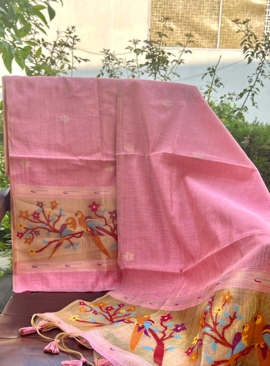 Pink Pure Chanderi Jamdani Suit with Bottom