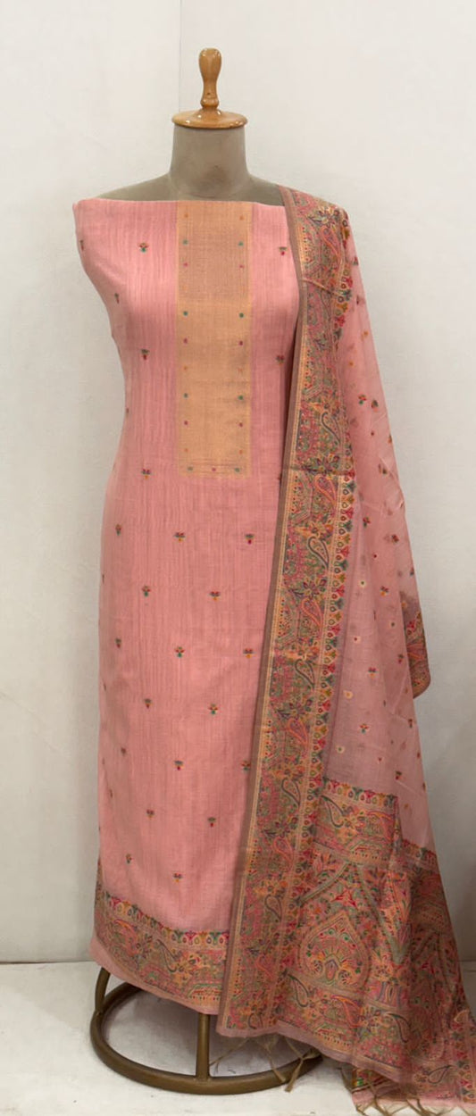 Elegant Peach Pure Meenakari Jamdani Suit with Bottom
