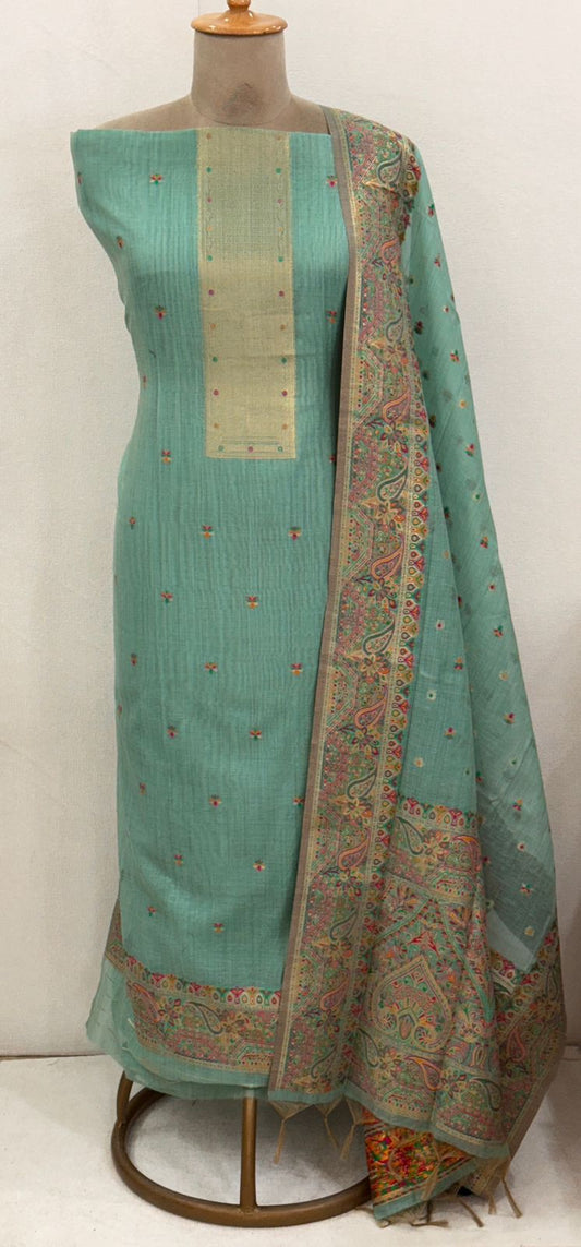 Charming Sea Blue Meenakari Jamdani Suit with Bottom
