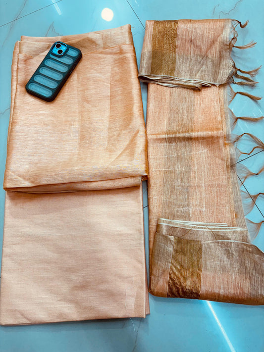 Elegant Light Peach Pure Silk Linen Suit Set