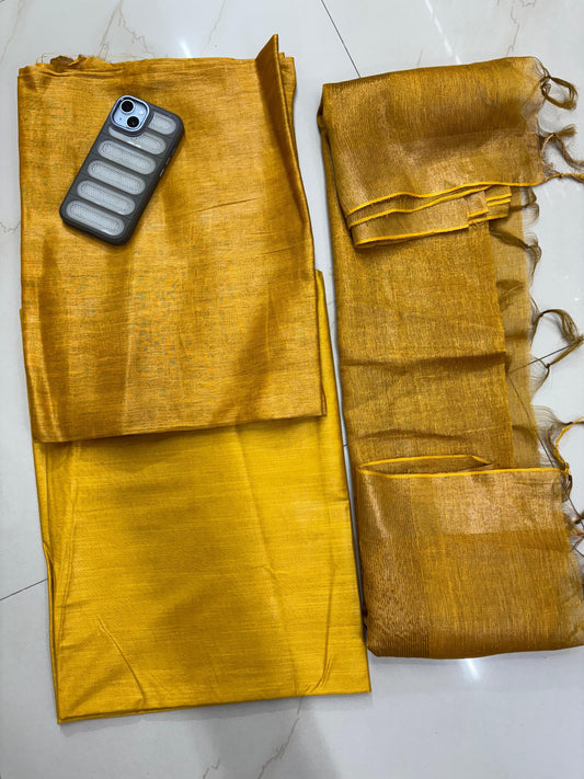 Deep Yellow Pure Silk Linen Suit with Golden Sheen