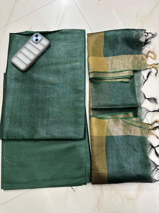 Dark Green Pure Silk Linen Suit Set