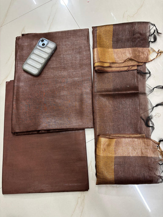 Rich Brown Pure Silk Linen Suit Set
