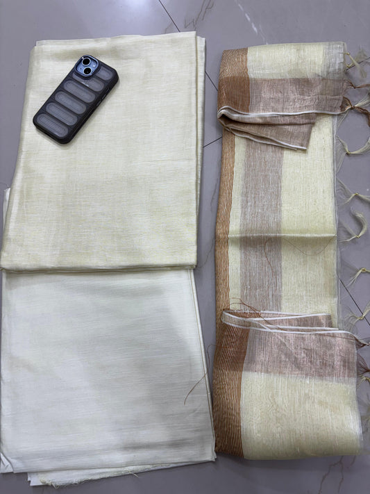 Cream Pure Silk Linen Suit Set