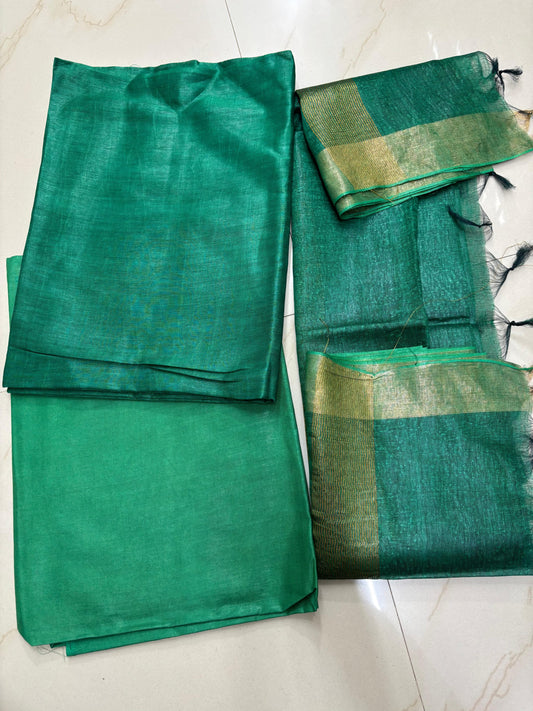 Green Pure Silk Linen Suit Set
