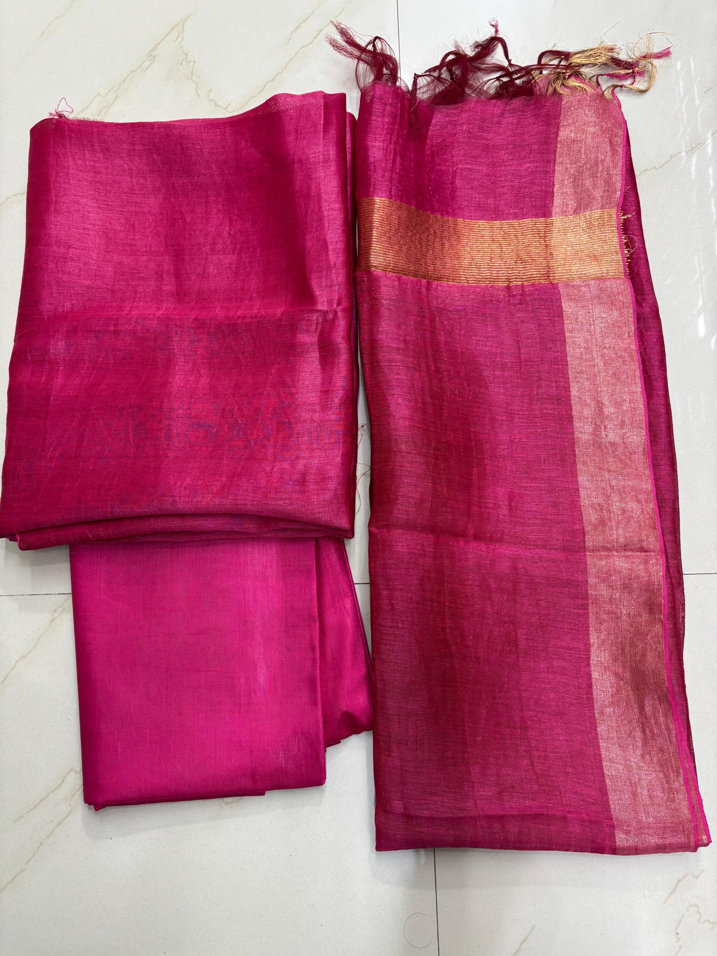 Pink Pure Silk Linen Suit Set