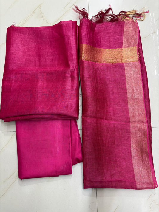 Pink Pure Silk Linen Suit Set